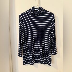 Lauren Ralph Lauren Navy and Cream Striped 3/4 sleeve Turtleneck Sz XL